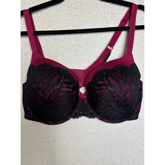 Torrid Burgundy Black Lace Push Up Balconette Bra 42D Underwire Padded Plus Size - Picture 2 of 7